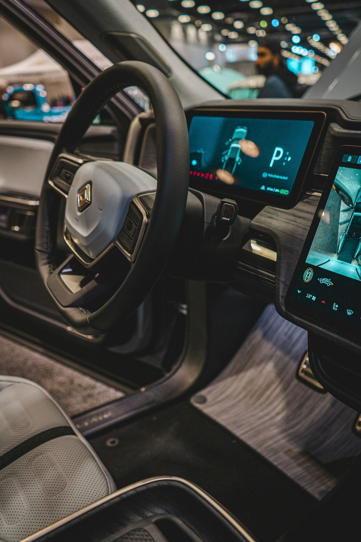 Rivian R1S interior with digital dashboard
